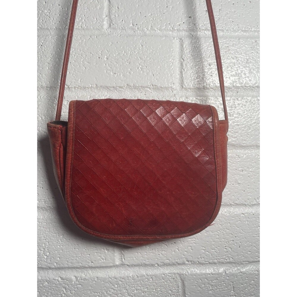 Woven Look Leather Crossbody Purse Handbag Bag Red 6x6 Inch Mini Bag